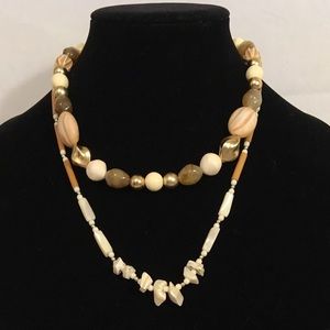 Pair of White & Tan Necklaces